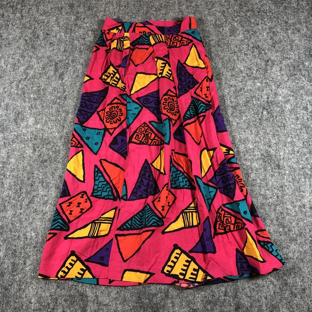 Vintage Ann Stevens Women's Maxi Skirt Size 8 Medium Pink Abstract‎ High Waist